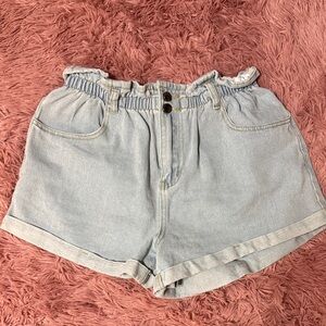 Stretch Ruffle Waist Light Blue Denim Women's Shorts
